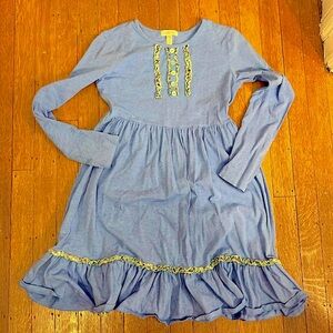 Matilda Jane size 10 blue cotton dress 5-button placket and mint pattern ruffles